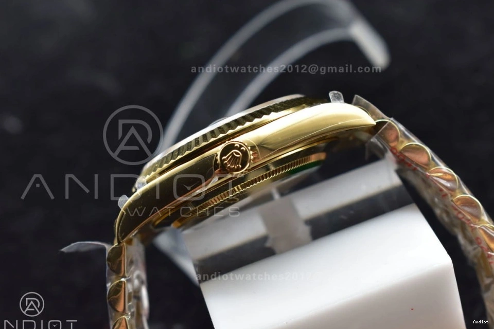 Plated Markers A2836 Crystal 904L Black Dial 40 GMF Bracelet President On YG DayDate Steel V2 0123